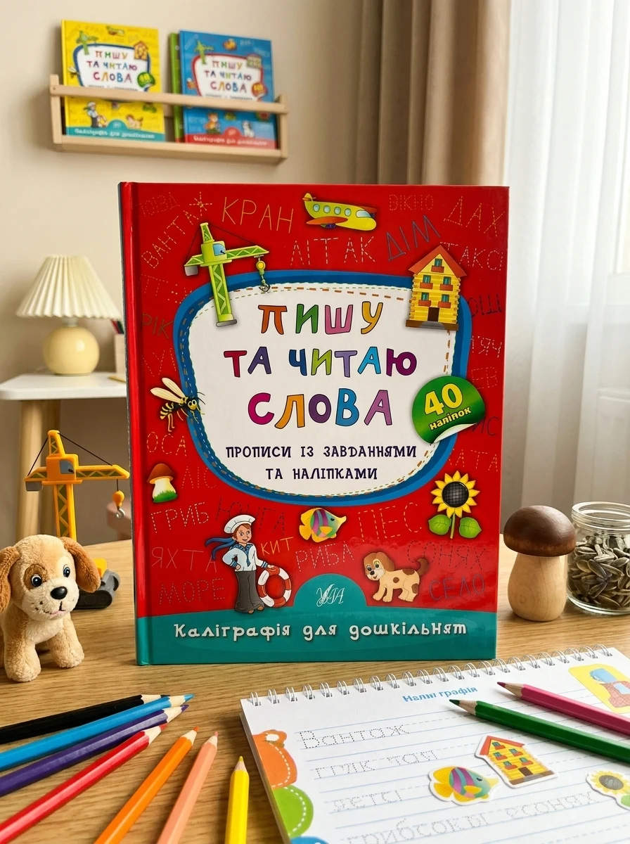 Каліграфія для дошкільнят. Пишу та читаю слова. Прописи із завданнями та наліпками. 40 наліпок — Книги з наліпками