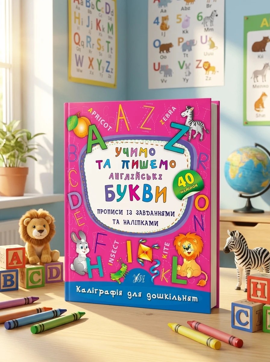 Каліграфія для дошкільнят. Учимо та пишемо англійські букви. Прописи із завданнями та наліпками — Книги з наліпками