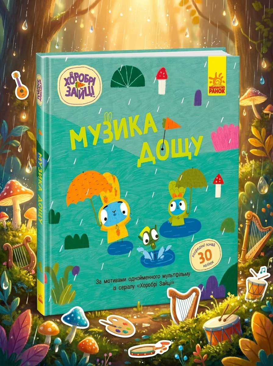 Хоробрі Зайці. Історії з наліпками. Музика дощу — Книги з наліпками