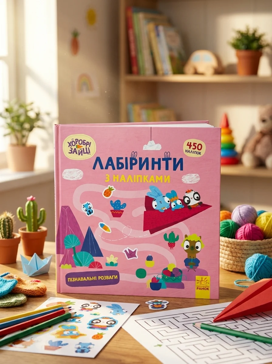 Хоробрі Зайці. Лабіринти з наліпками. Пізнавальні розваги — Книги з наліпками