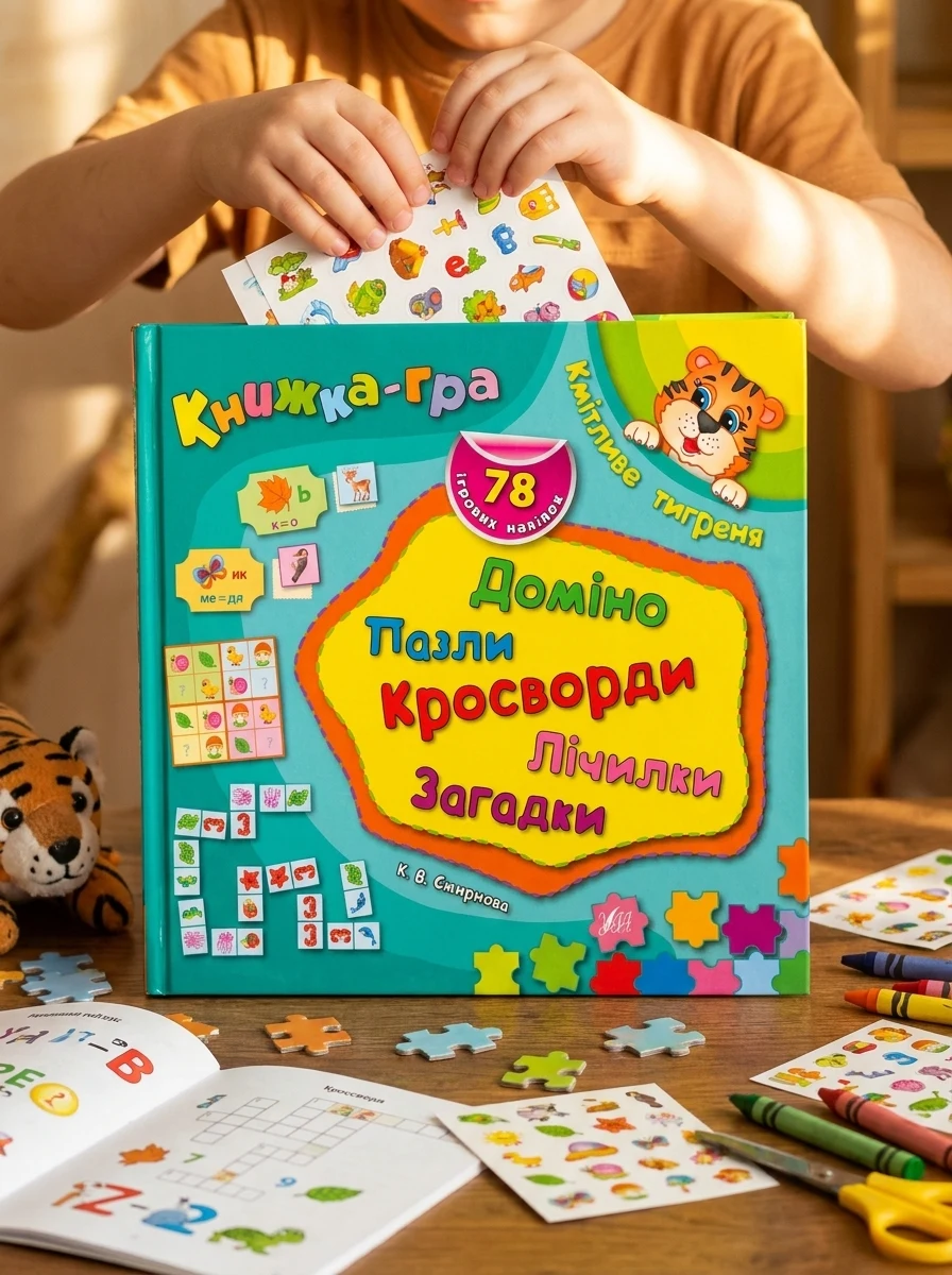 Книжка-гра. Кмітливе тигреня. Доміно, пазли, лічилки, кросворди, загадки — фото 2