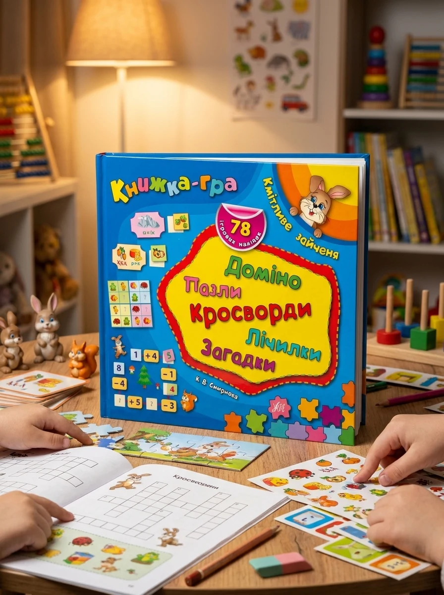Книжка-гра. Кмітливе зайченя. Доміно, пазли, лічилки, кросворди, загадки — фото 2