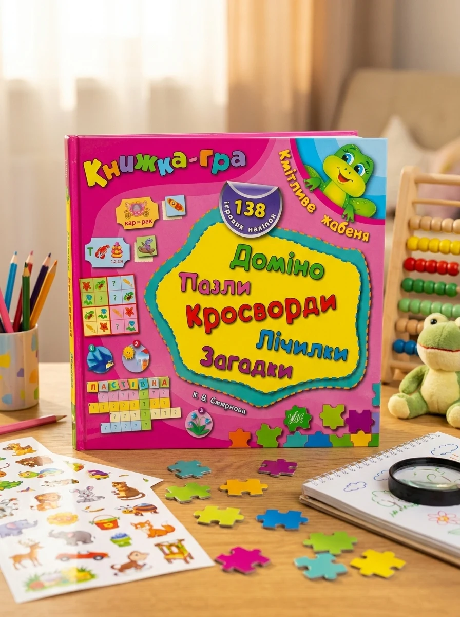 Книжка-гра. Кмітливе жабеня. Доміно, пазли, лічилки, кросворди, загадки — фото 2