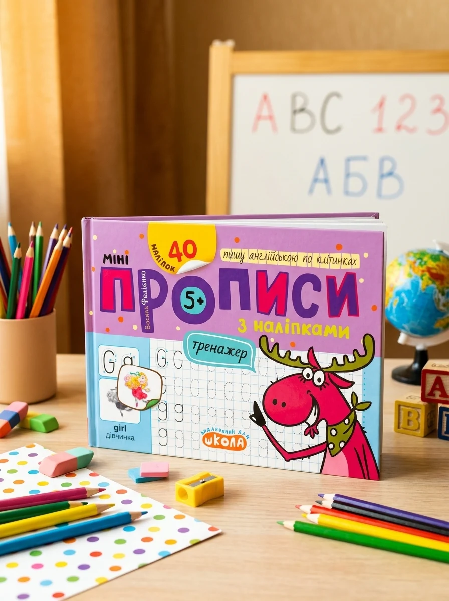 Мініпрописи з наліпками. Пишу англійською по клітинках — Підготовка до школи