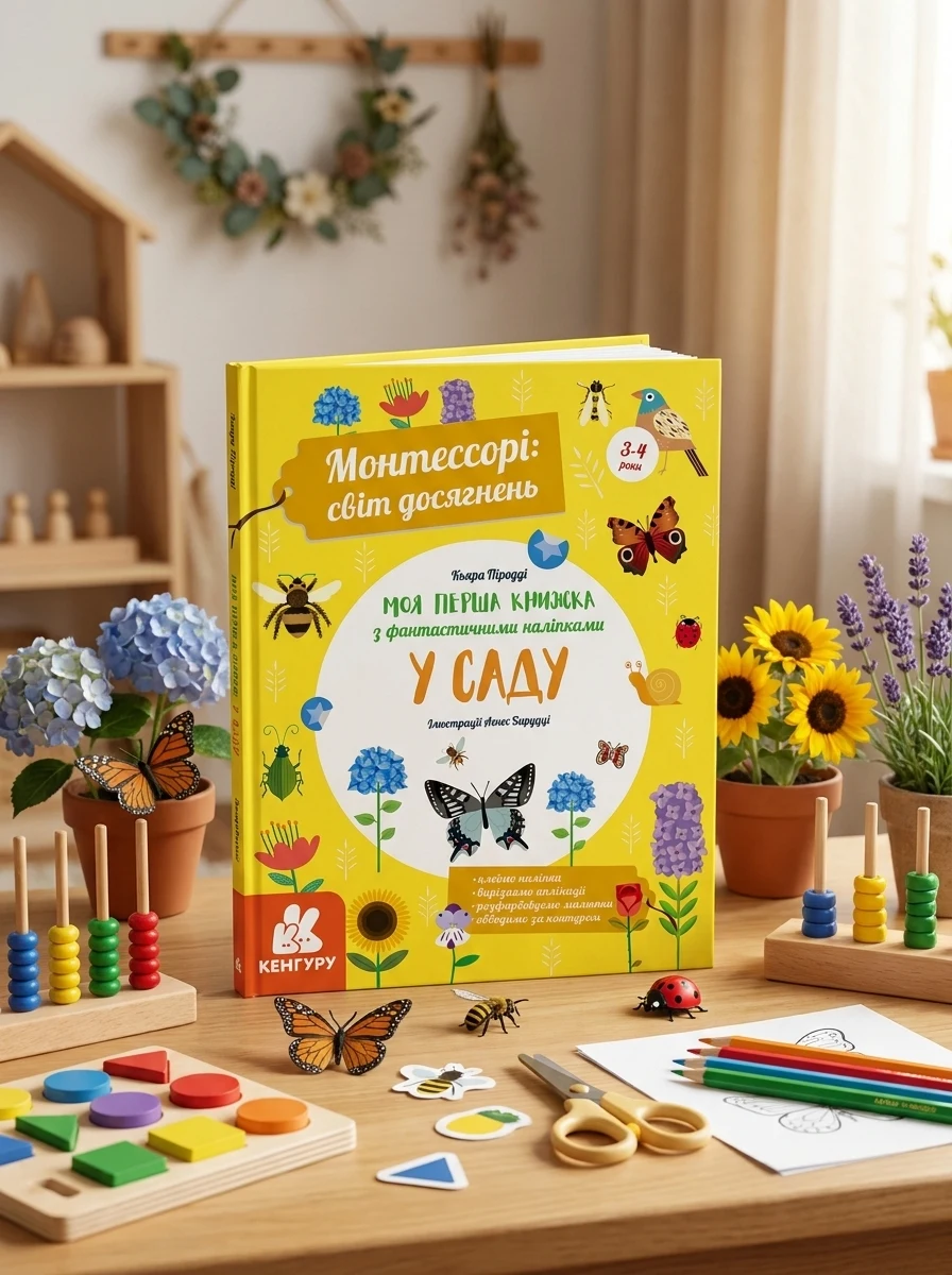 Монтессорі. Світ досягнень. Моя перша книга з фантастичними наліпками. У саду — Книги з наліпками