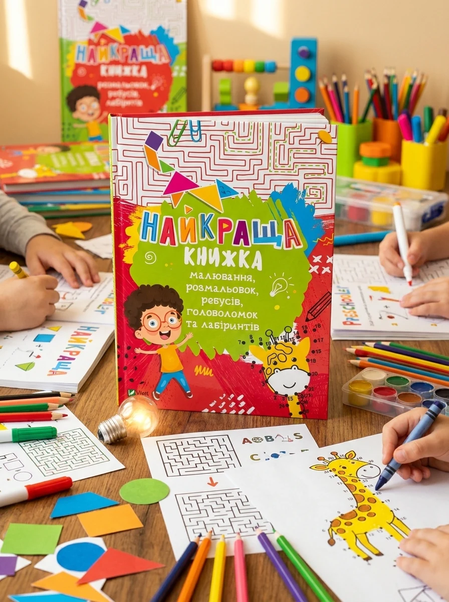 Найкраща книжка малювання, розмальовок, ребусів, головоломок та лабіринтів — Розвивальні книги
