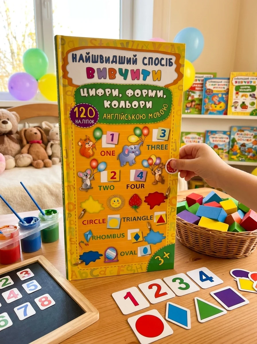 Найшвидший спосіб. Вивчити цифри, форми, кольори англійською мовою — Розвивальні книги