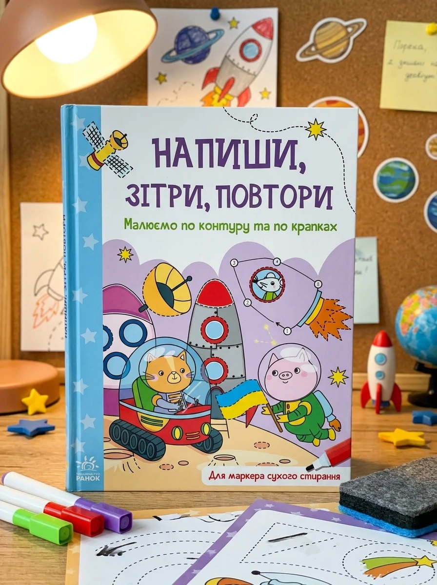 Напиши, зітри, повтори! Малюємо по контуру та по крапках — Розвивальні книги