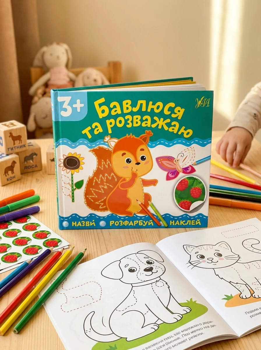 Назви. Розфарбуй. Наклей. Бавлюся та розважаю — Розвивальні книги