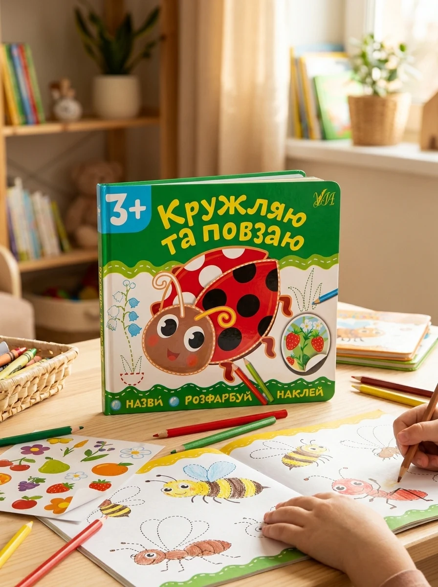 Назви. Розфарбуй. Наклей. Кружляю та повзаю — Розвивальні книги