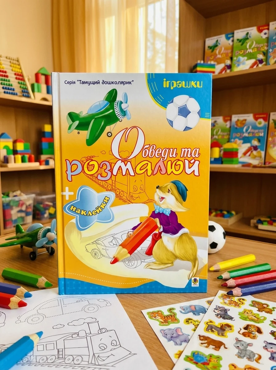 Обведи та розмалюй. Наклейки. Іграшки — Книги з наліпками