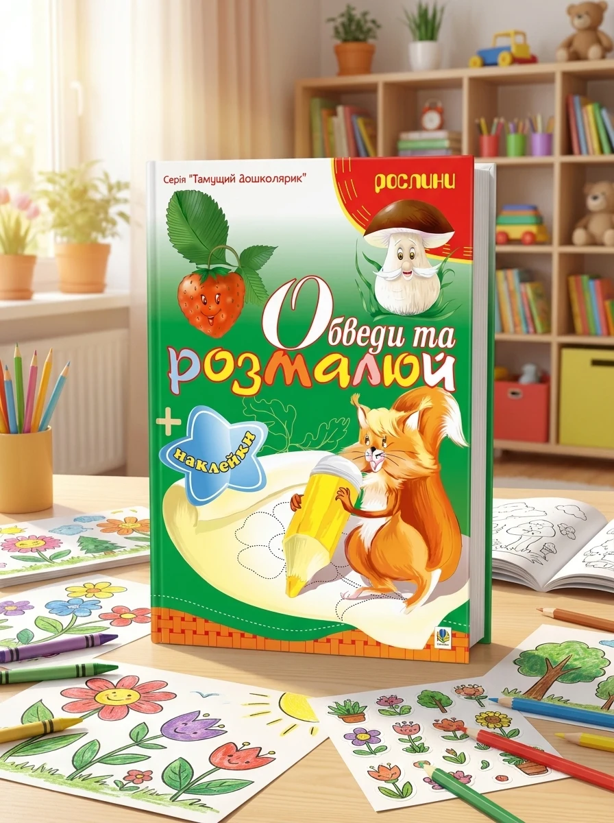 Обведи та розмалюй. Наклейки. Рослини — Книги з наліпками
