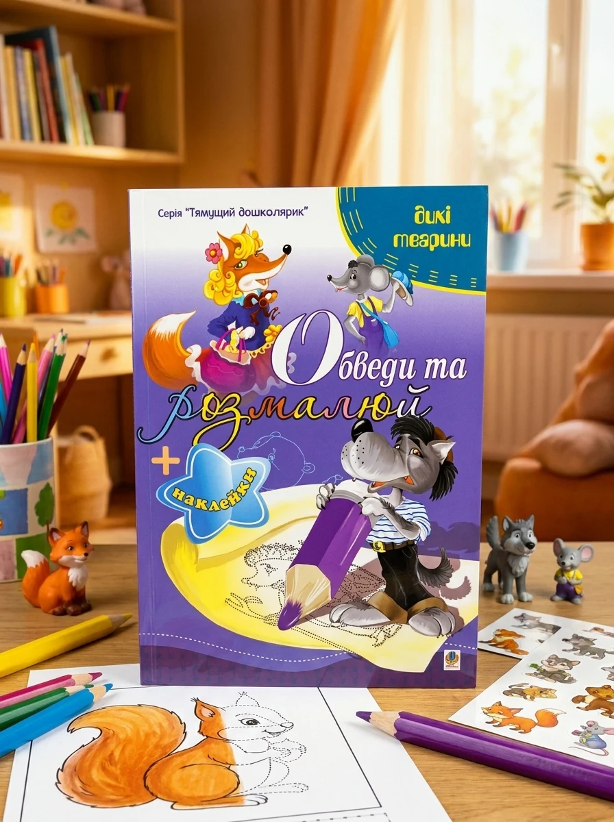 Обведи та розмалюй. Наклейки. Тварини дикі — Книги з наліпками