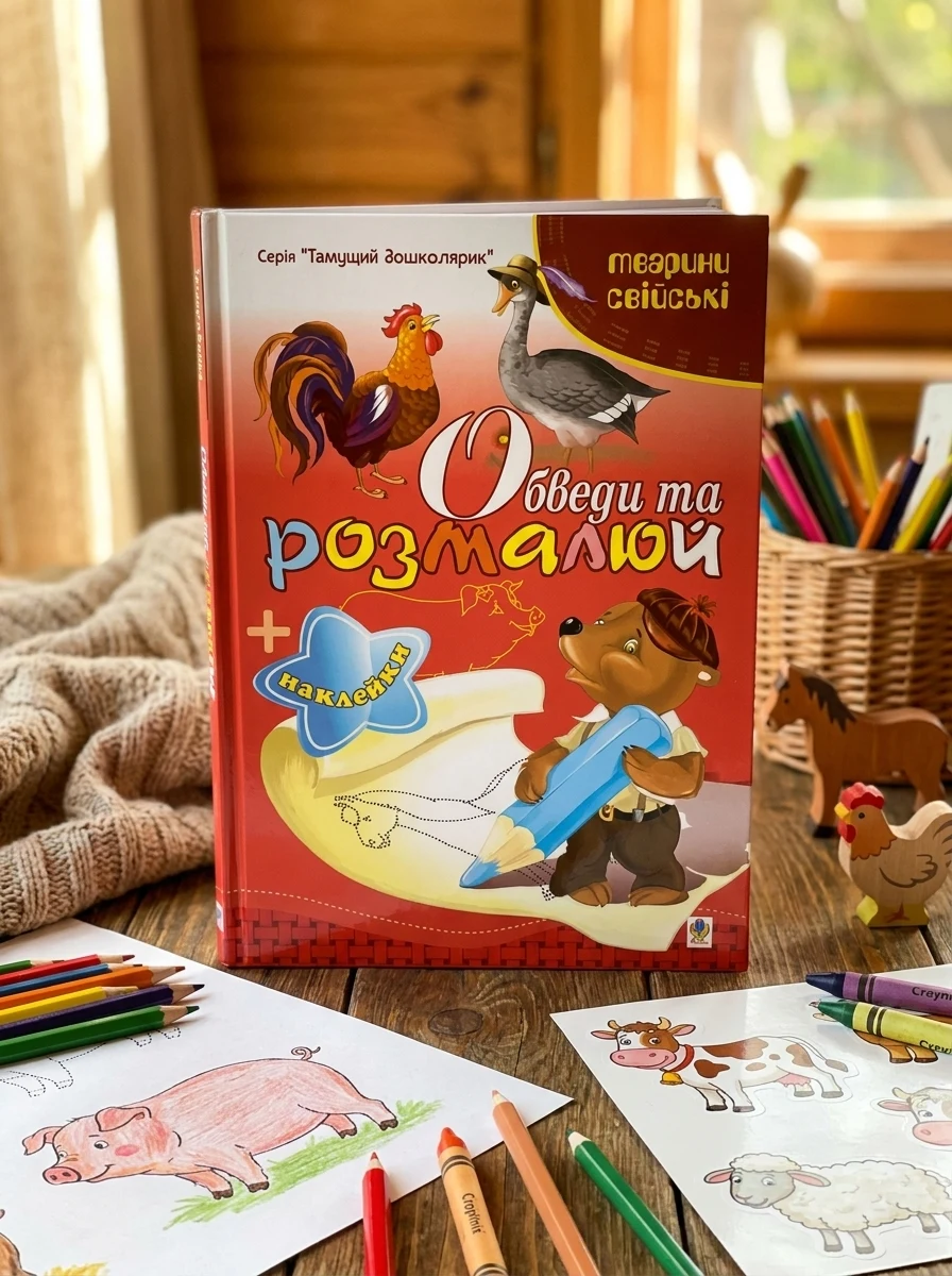 Обведи та розмалюй. Наклейки. Тварини свійські — Книги з наліпками