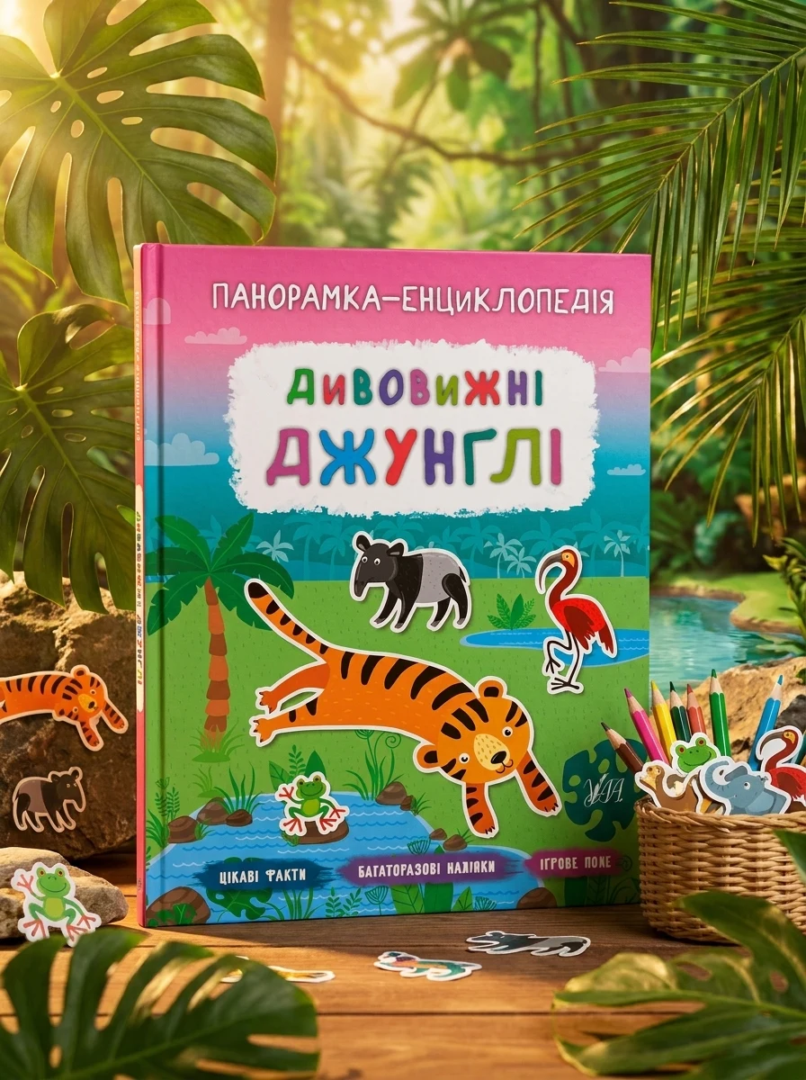 Панорамка-енциклопедія. Дивовижні джунглі. Багаторазові наліпки — Книги з наліпками
