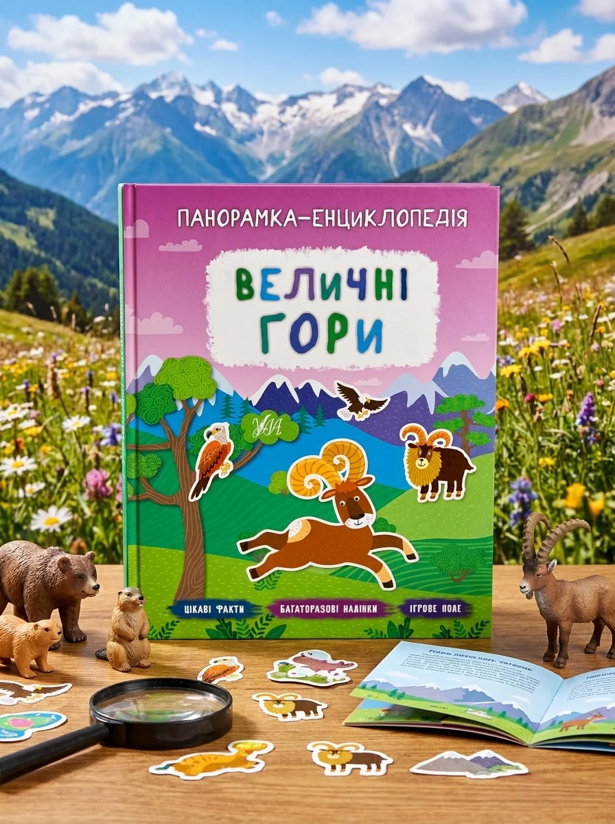 Панорамка-енциклопедія. Величні гори. Багаторазові наліпки — Книги з наліпками