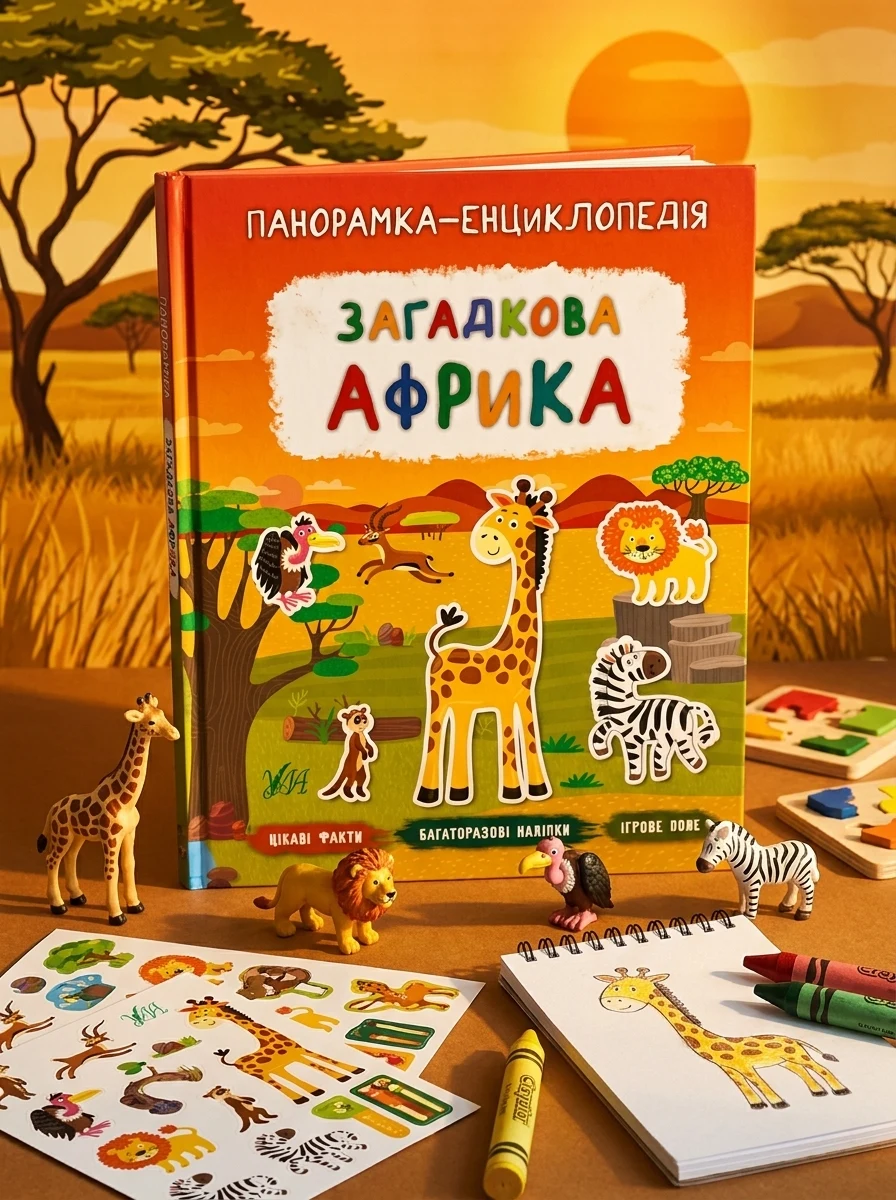 Панорамка-енциклопедія. Загадкова Африка. Багаторазові наліпки — Книги з наліпками