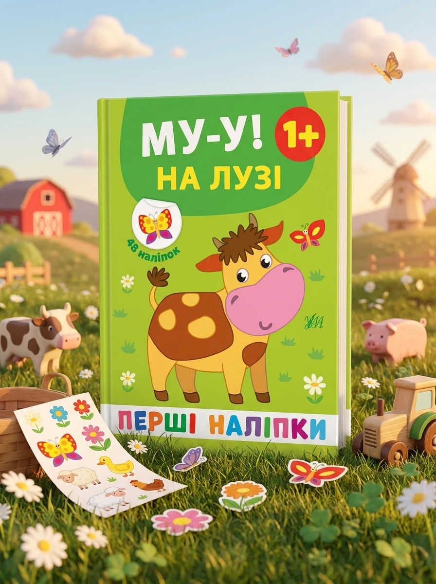 Перші наліпки. Му-у! На лузі. Від 1 року — Книги з наліпками