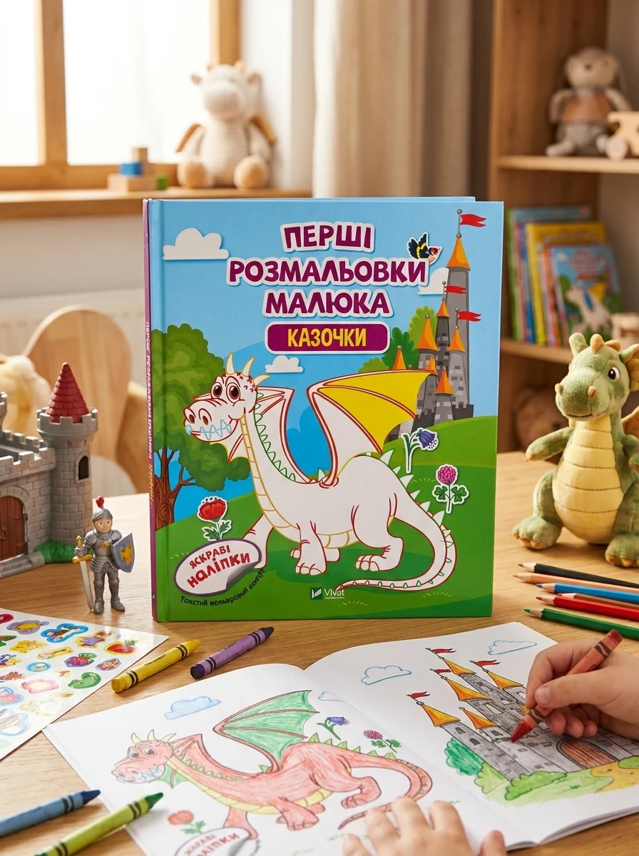 Перші розмальовки малюка. Казочки. Яскраві наліпки | купити книгу онлайн