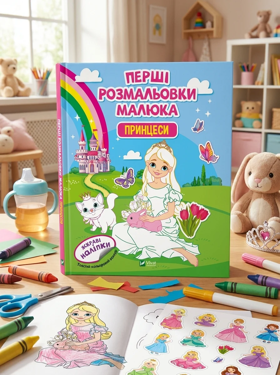 Перші розмальовки малюка. Принцеси. Яскраві наліпки | купити книгу онлайн