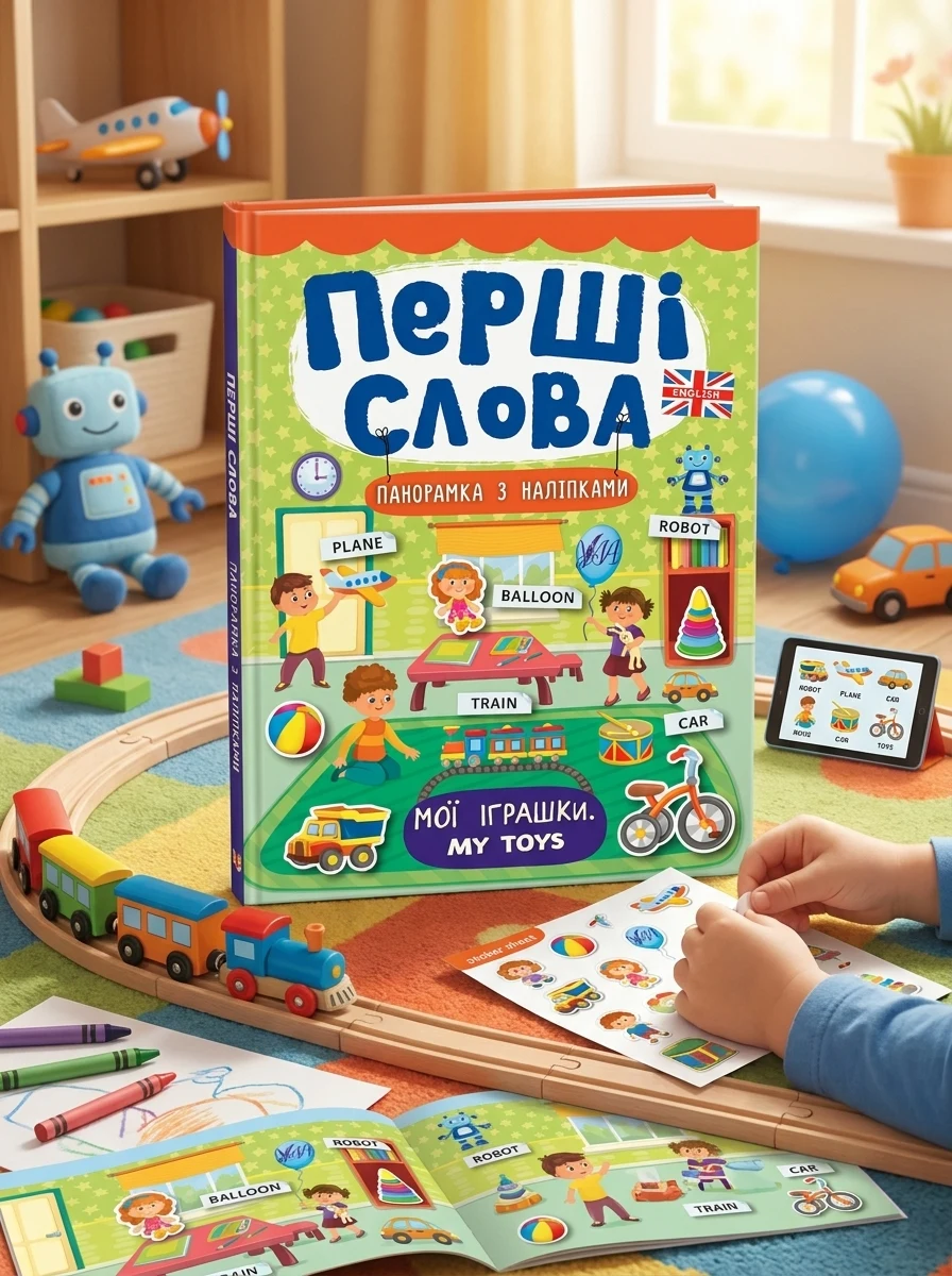 Перші слова. My Toys. Мої іграшки. Панорамка за наліпками — Розвивальні книги