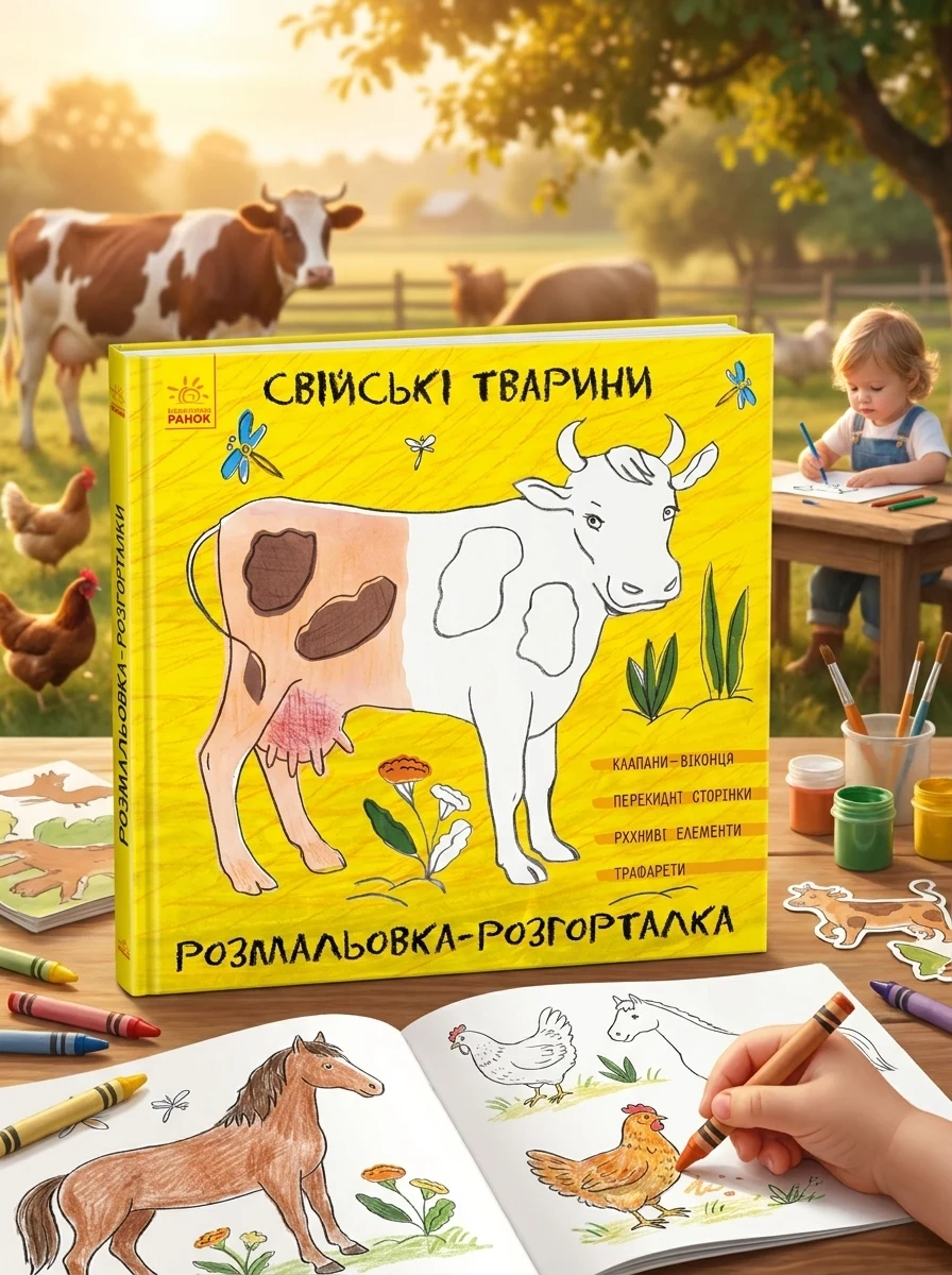 Розмальовка-розгорталка. Свійські тварини — Розмальовки для дітей