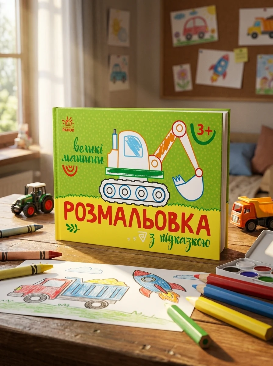 Розмальовка з підказкою. Великі машини — Розмальовки для дітей