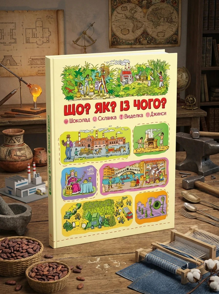 Що? Як? Із чого? Шоколад, склянка, виделка, джинси — Дитячі енциклопедії