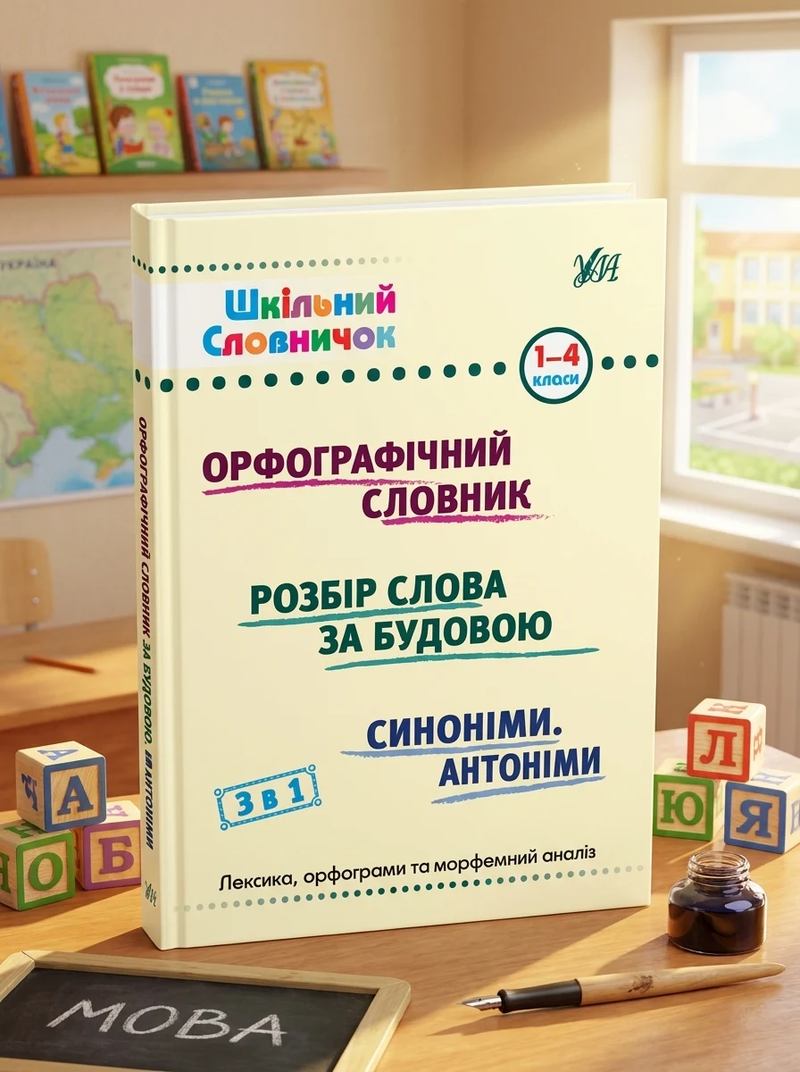 Шкільний словничок. 3 в 1. Орфографічний словник. Розбір слова за будовою. Синоніми. Антоніми. 1-4 класи — Книги для школи