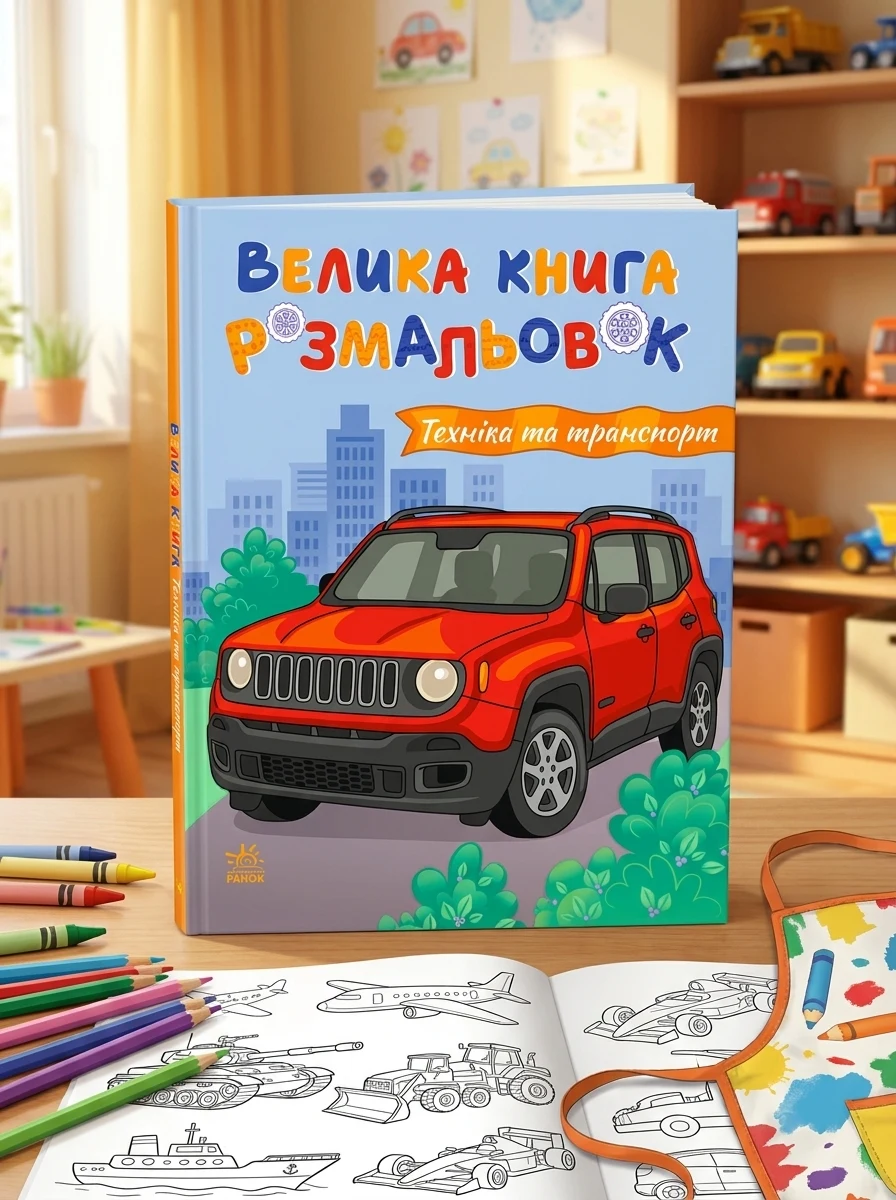 Велика книга розмальовок. Техніка та транспорт — Розмальовки для дітей