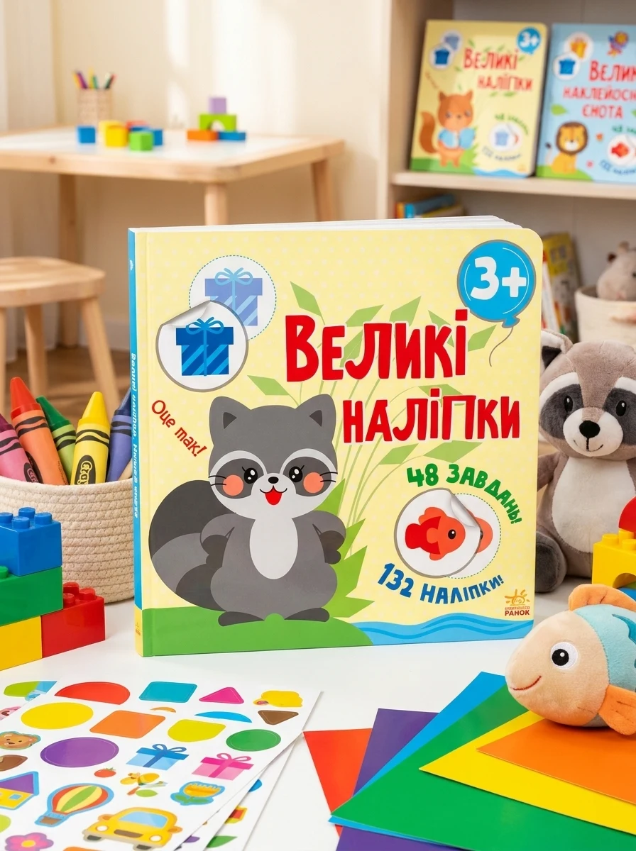 Великі наліпки. Наклей єнота — Книги з наліпками