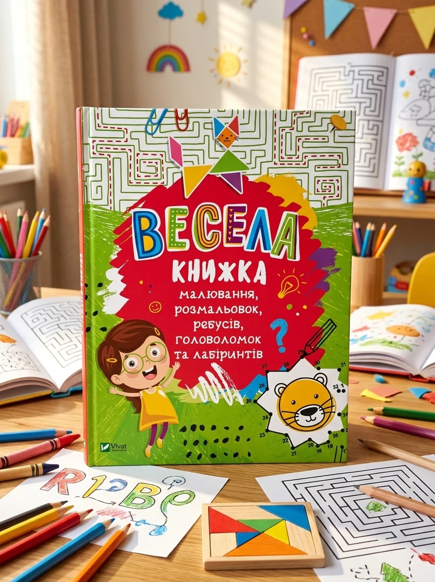 Весела книжка малювання, розмальовок, ребусів, головоломок та лабіринтів — Розвивальні книги