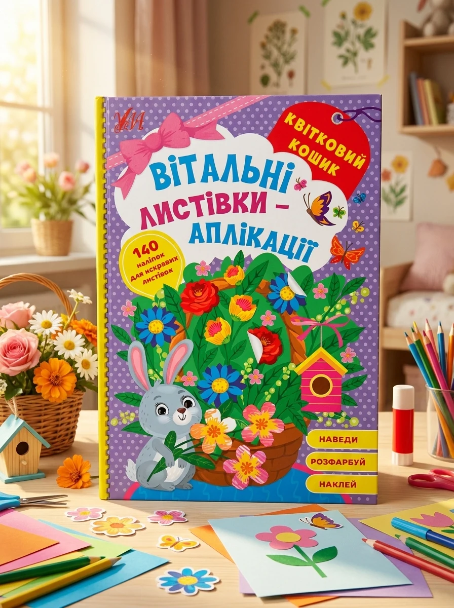 Вітальні листівки-аплікації. Квітковий кошик — Книги-іграшки