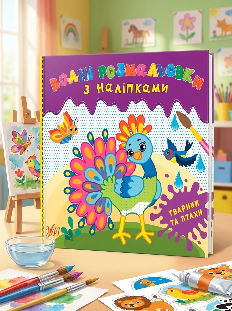 Водні розмальовки з наліпками. Тварини та птахи — Книги з наліпками