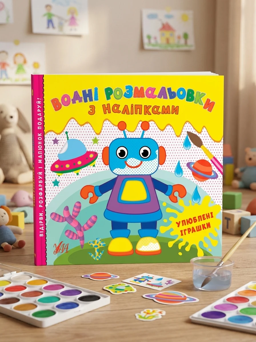 Водні розмальовки з наліпками. Улюблені іграшки — Книги з наліпками