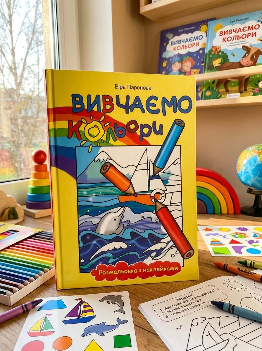 Вивчаємо кольори. Розмальовка з наклейками — Розмальовки для дітей