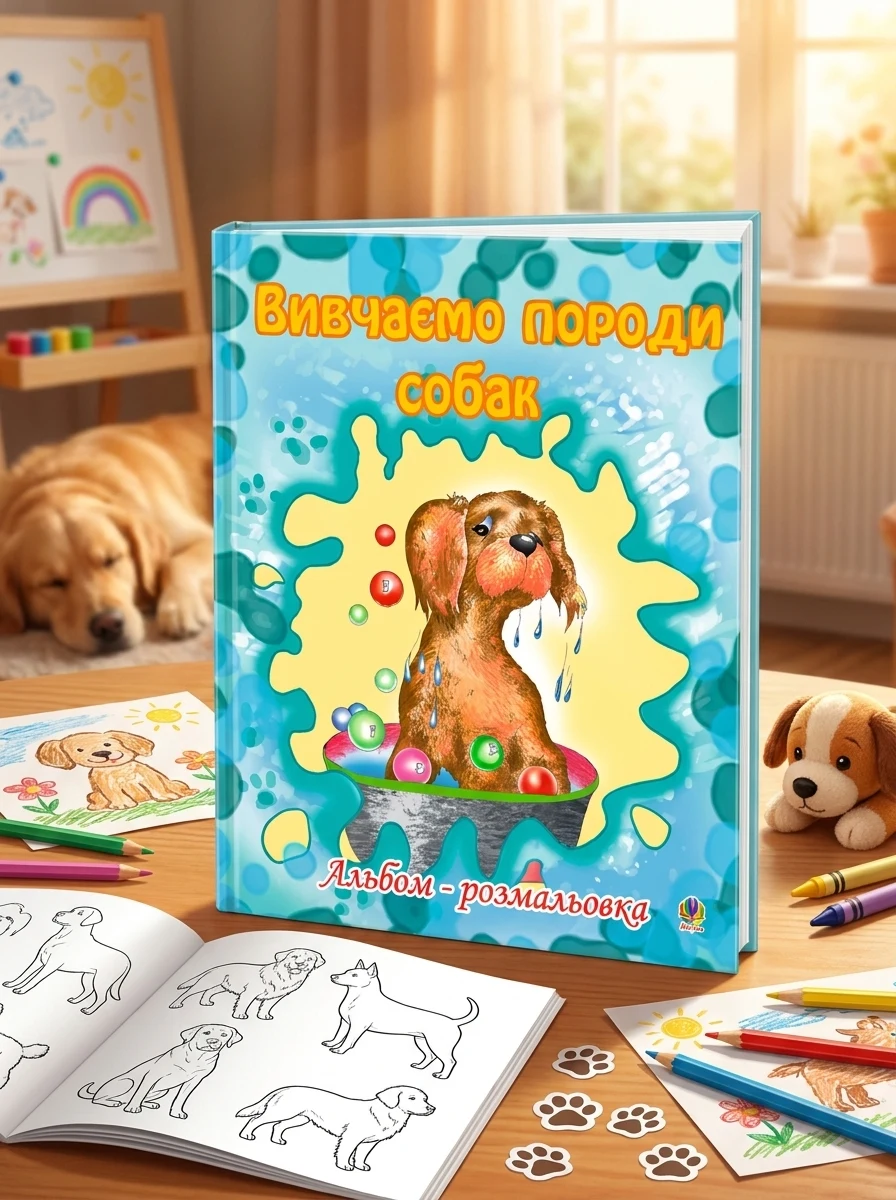 Вивчаємо породи собак. Альбом-розмальовка — Розмальовки для дітей