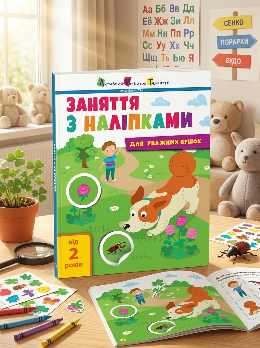 Заняття з наліпками для уважних вушок. Зошит № 2 — Книги з наліпками