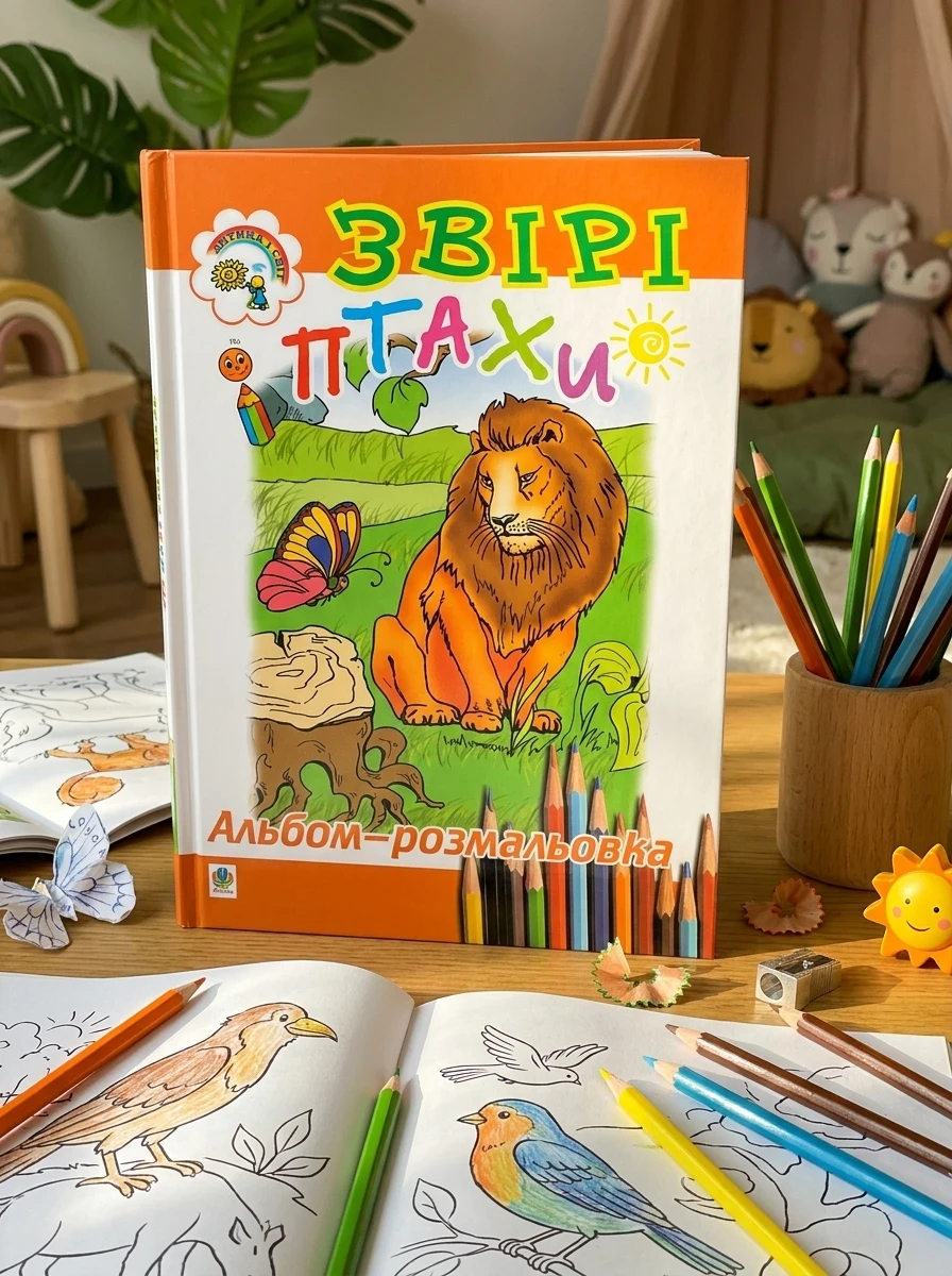 Звірі і птахи. Альбом-розмальовка — фото 2