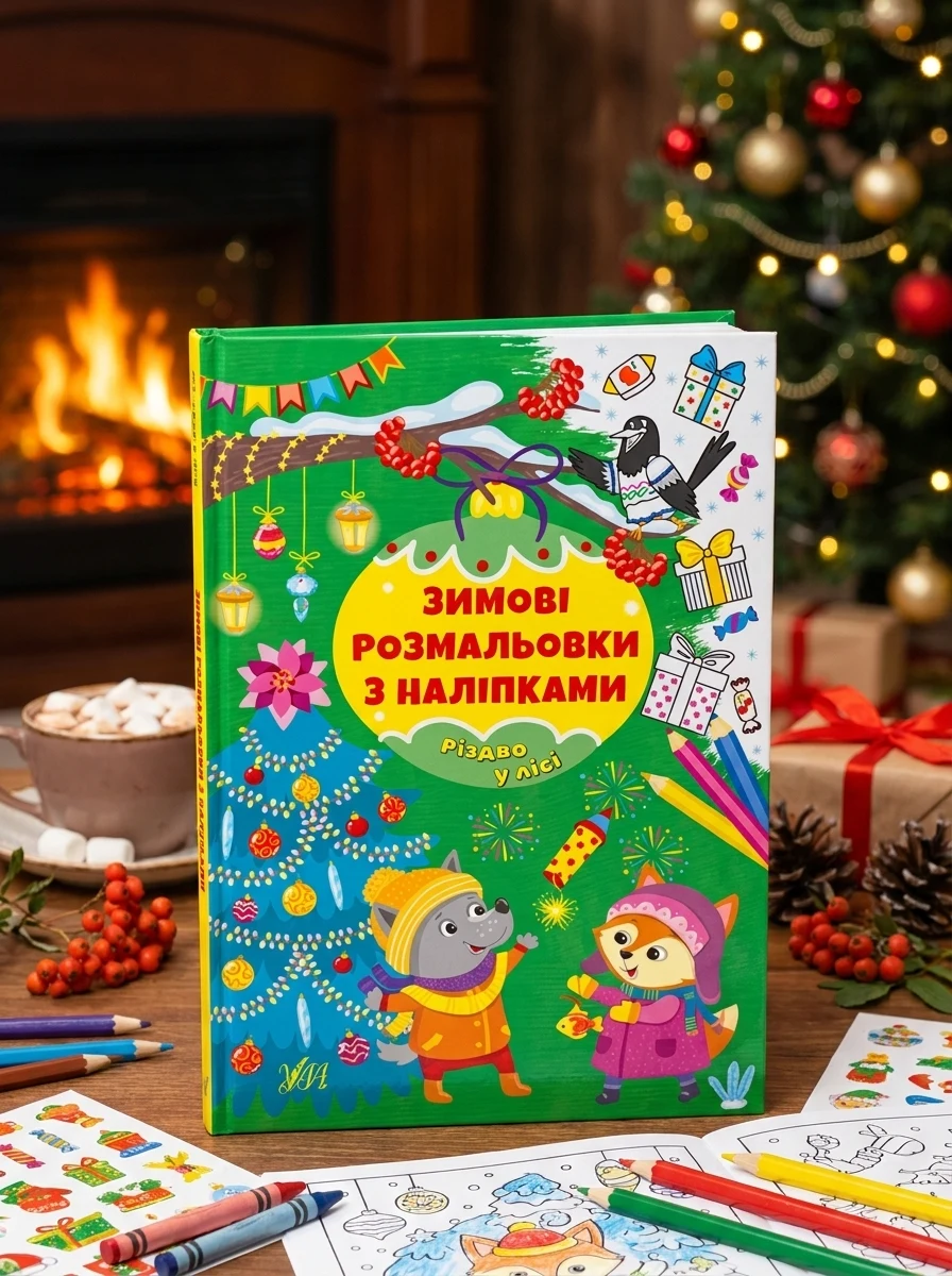 Зимові розмальовки з наліпками. Різдво в лісі — Книги з наліпками