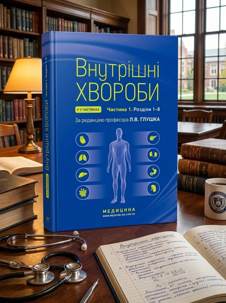 Внутрішні хвороби: у 2 частинах. Частина 1. Розділи 1—8: підручник — Л.В Глушко, обкладинка