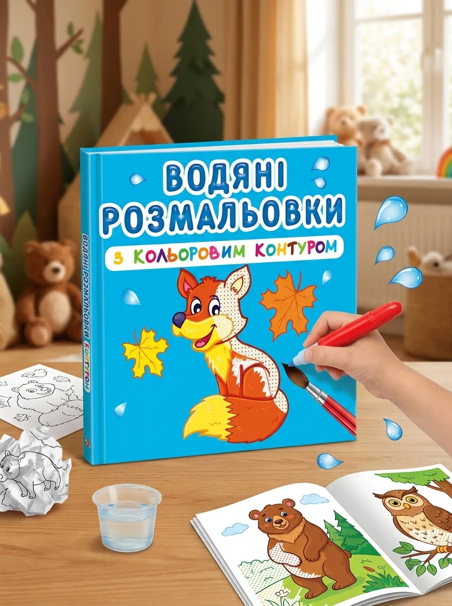 Водяні розмальовки з кольоровим контуром. Дикі тварини — фото 2