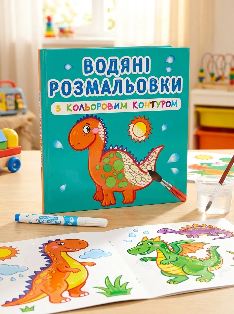 Водяні розмальовки з кольоровим контуром. Динозаврики та дракончики — фото 2