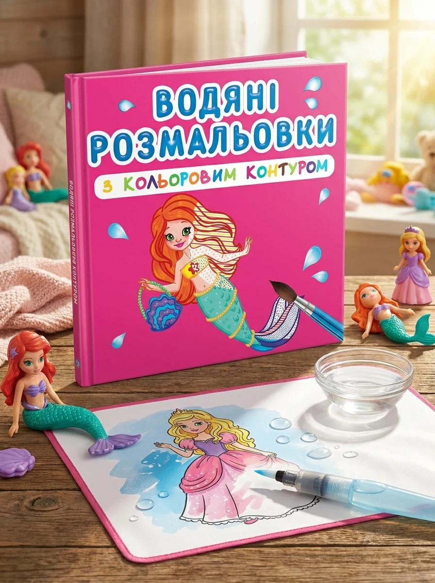 Водяні розмальовки з кольоровим контуром. Принцеси та русалоньки, фото 2