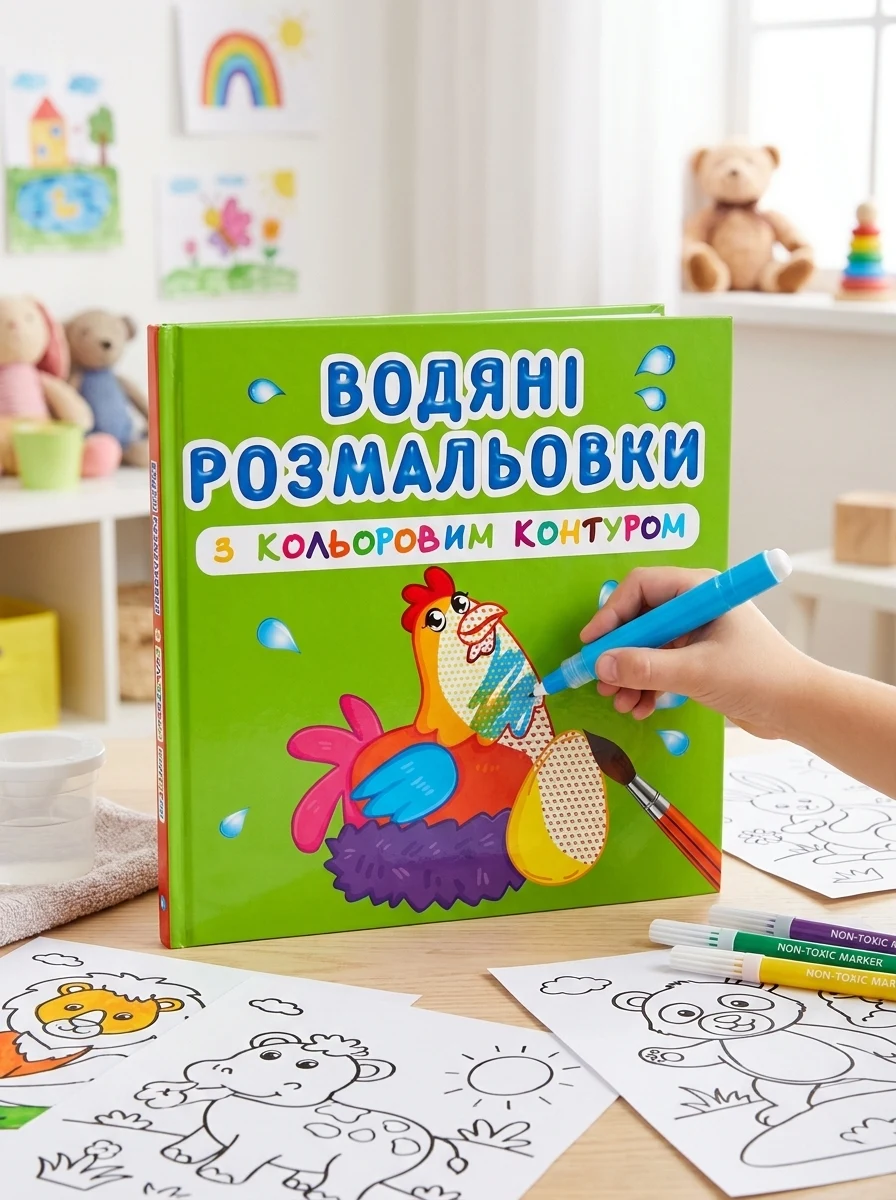 Водяні розмальовки з кольоровим контуром. Свійські тварини, фото 2