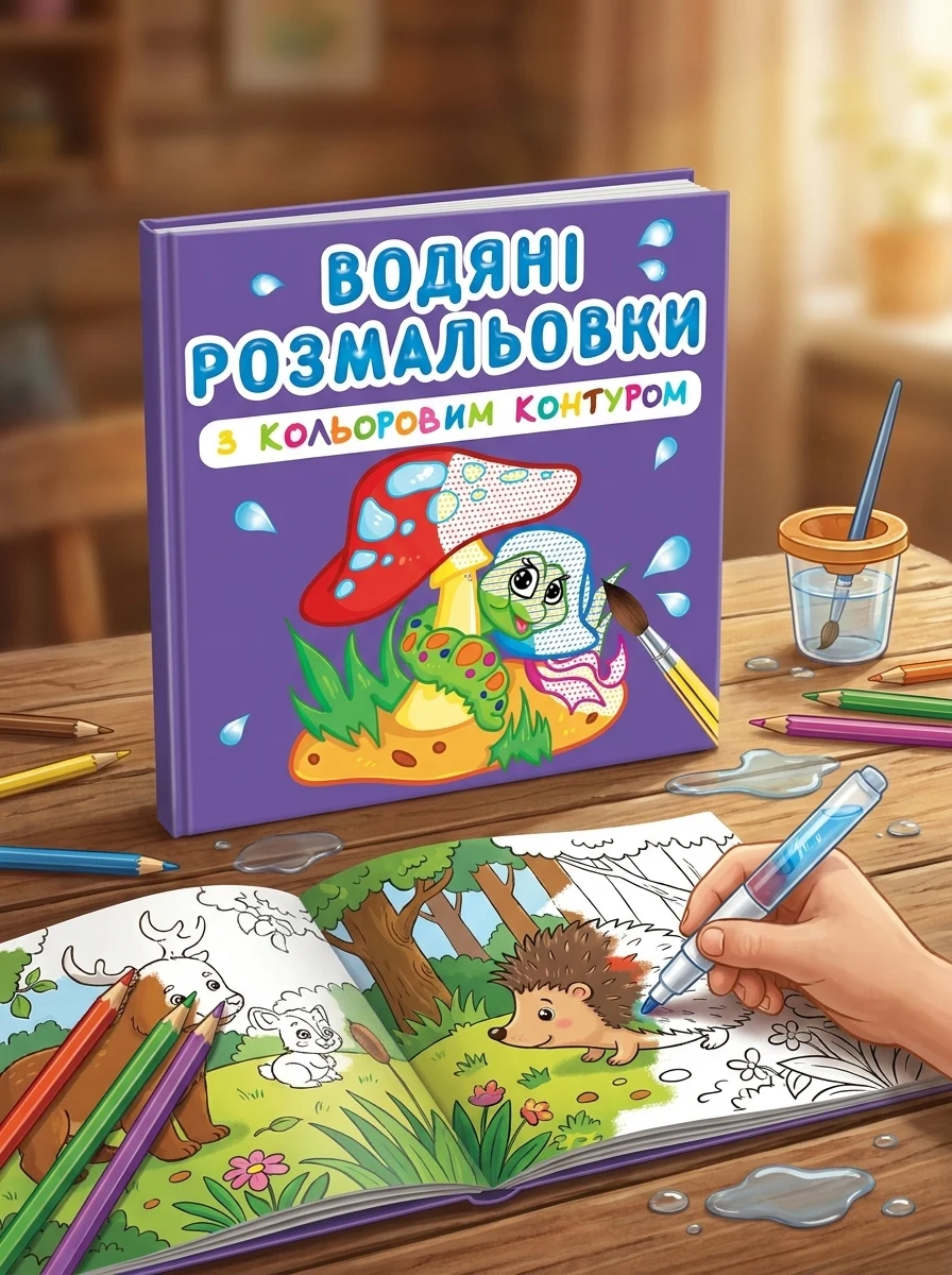 Водяні розмальовки з кольоровим контуром. У лісі, фото 2