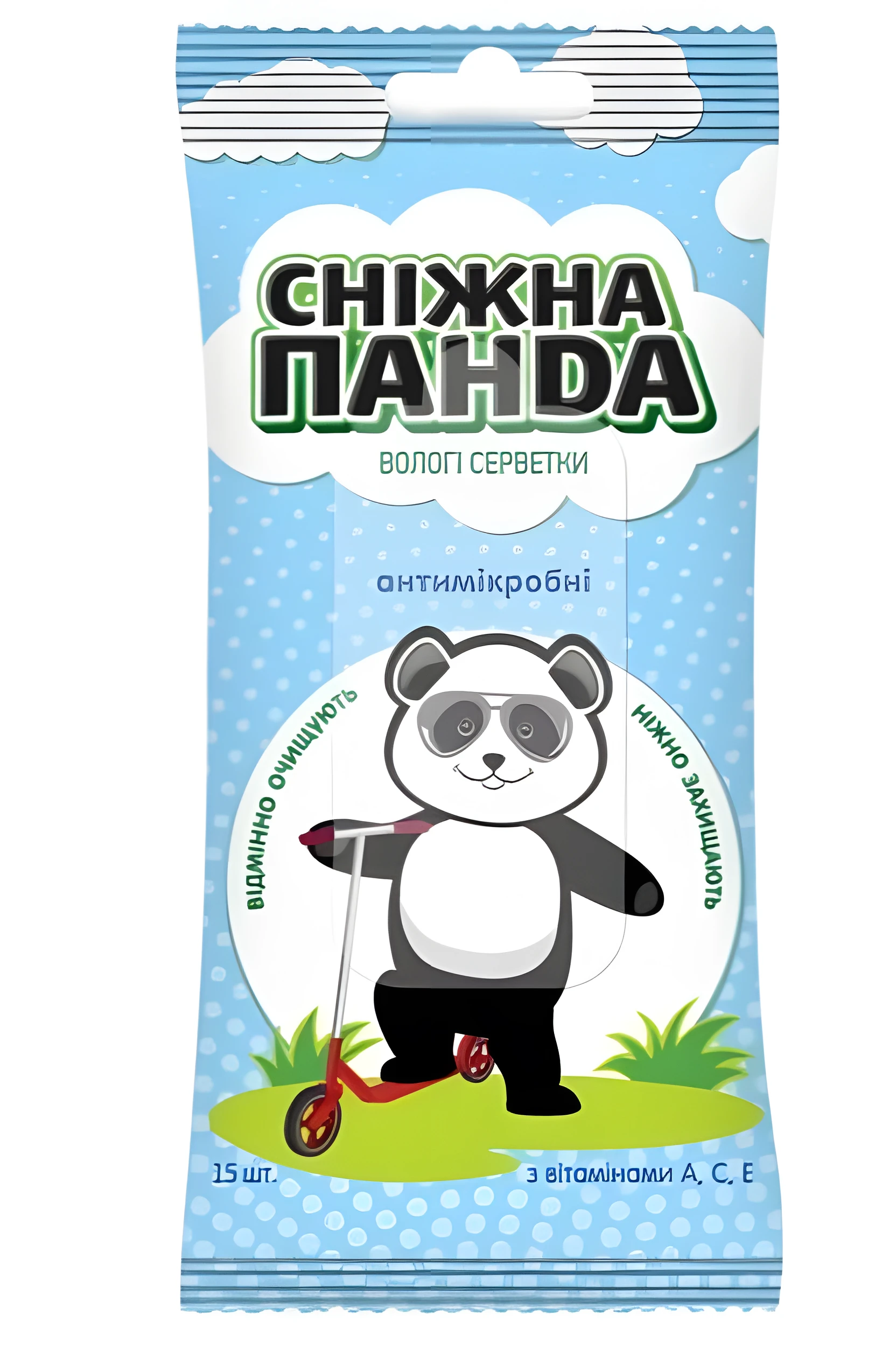 Вологі серветки Сніжна Панда для рук Kids антимікроб 15шт