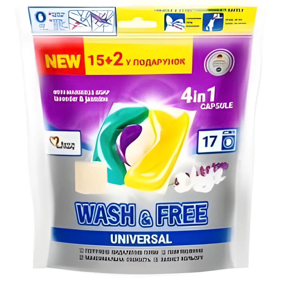 Засіб для прання у вигляді капсул Wash&Free жасмин та лаванда 17шт DOYPACK