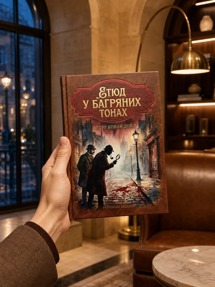 Етюд у багряних тонах — книга в руці у преміальному hotel-lounge