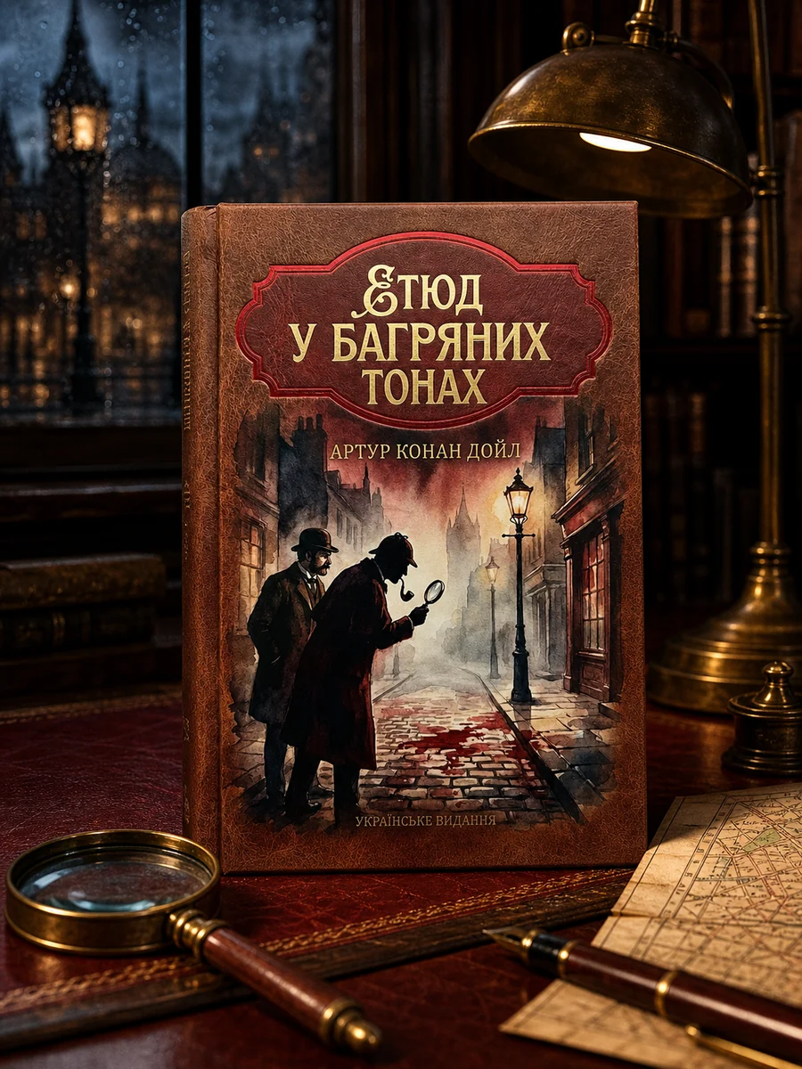 Етюд у багряних тонах — книга в атмосферній детективній сцені